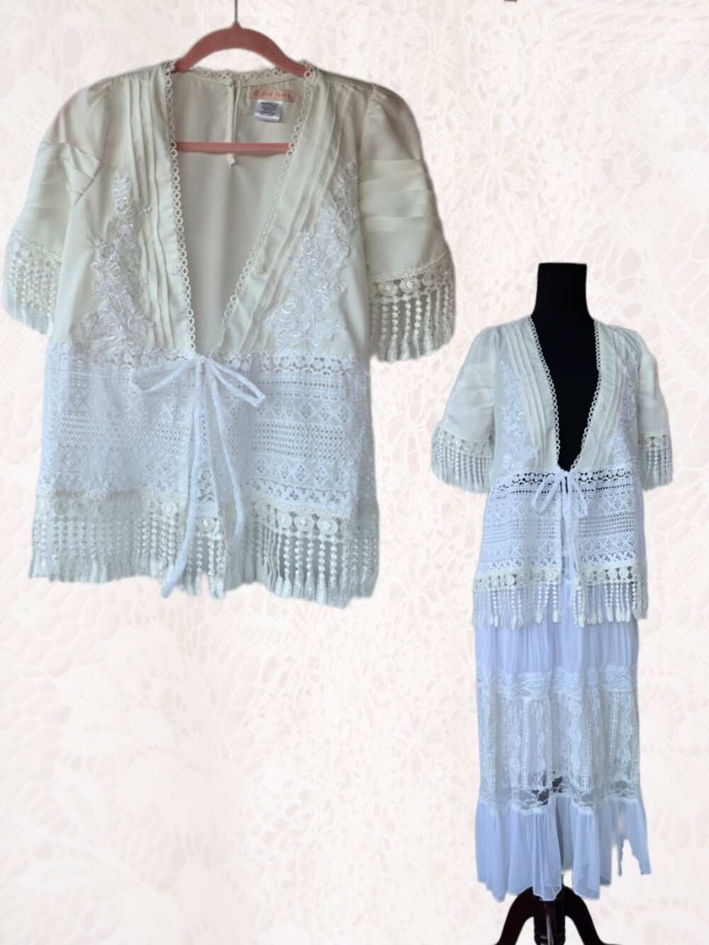 Handmade Balletcore Short Sleeve Lace Fringe Cardgian Cottage